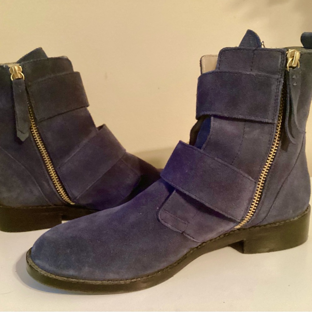 Boden Navy Suede Ankle Boots with Gold Buckles - Picture 6 of 9